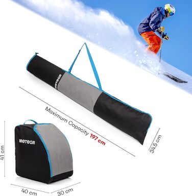 Набір для перевезення лиж та черевиків Meteor 2-в-1 Skitasche Set - Skisack (до 195 см) з вентиляцією, водонепроникний чохол та сумка для черевиків. Ідеально для зимового відпочинку та катання на лижах. Комплект для лиж та черевиків.