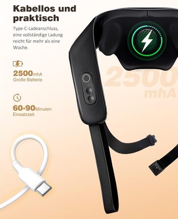 Масажер для шиї KNQZE® Shiatsu 4D з підігрівом, бездротовий, для шиї, плечей та спини, 2025 року випуску