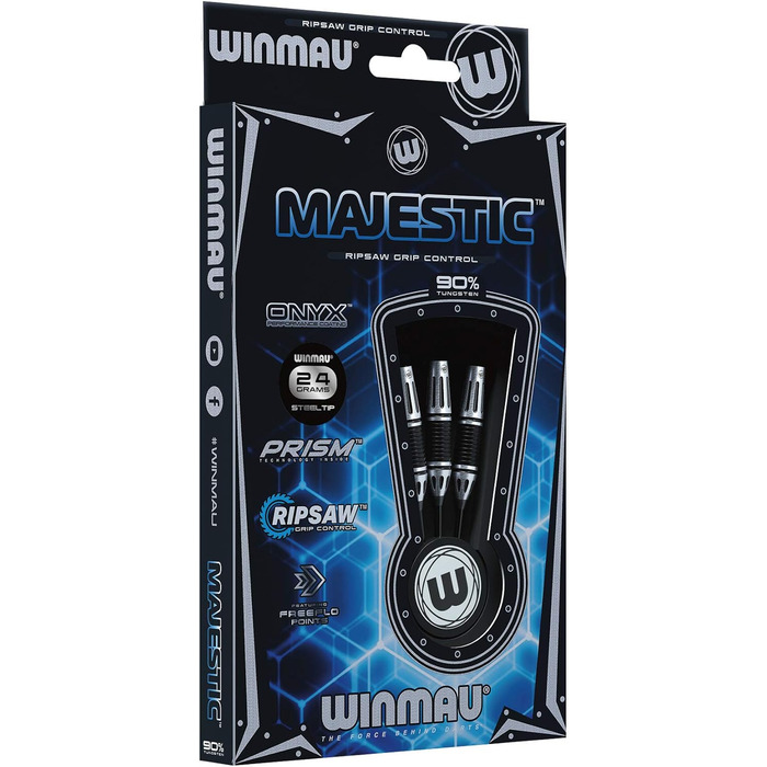 Дротики WINMAU Majestic Profi з вольфраму для дартсу зі сталевим наконечником, набір з оперенням і стрижнями