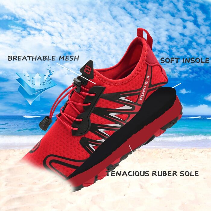 Водні шкарпетки для плавання та дайвінгу WateLves S901: дихаючі, антиковзкі, унісекс (42 EU, червоно-чорні)