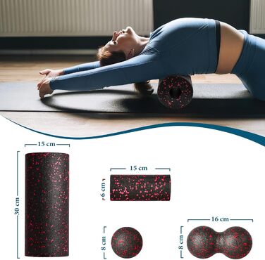 Набір ролів для м'язів: Foam Roller, м'ячик для фасції, міні-ролик, дуобол для йоги та фасціального тренування (Синій/Червоний)