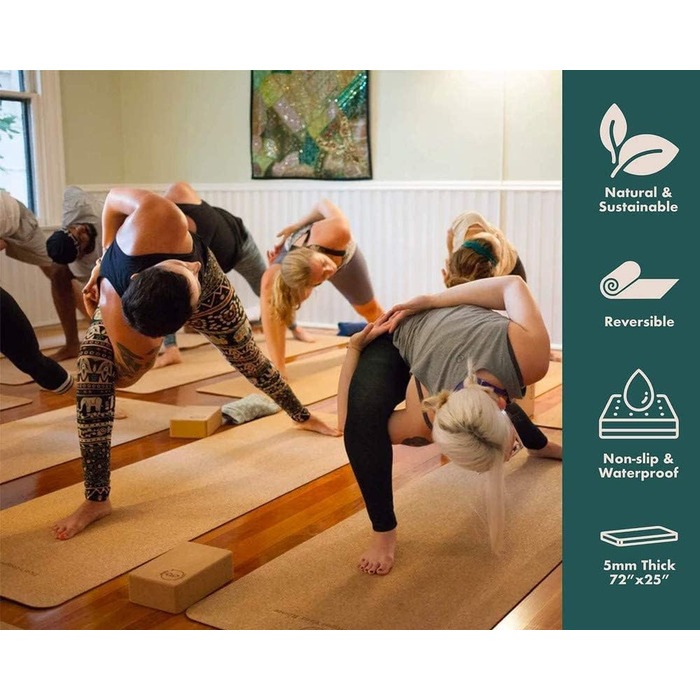 Килимок для йоги GURUS з корку, неслизький, товстий, для дому та фітнесу
