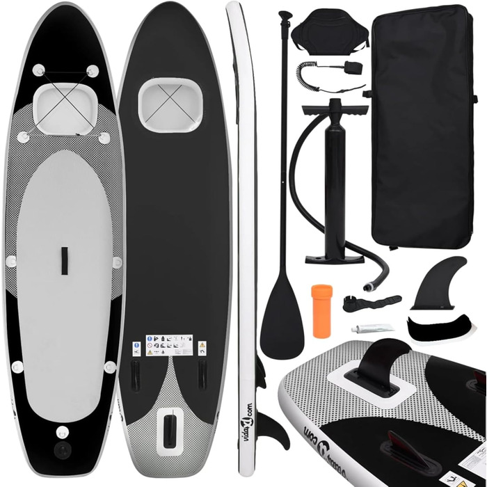Надувна SUP-дошка ZEYUAN 300x76x10 см з веслом, сидінням і аксесуарами, чорна – комплект для сап-серфінгу