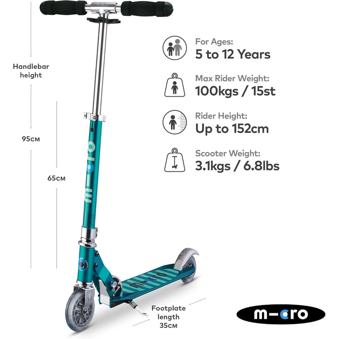 Самокат Micro Mobility Sprite SA0179, бірюзовий, 64x11x22 см