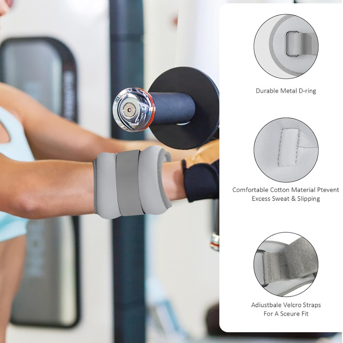 Важкі манжети для ніг та рук (0,5 кг) - 2 шт. для пілатесу, йоги, ходьби, бігу, аеробіки (сірий)