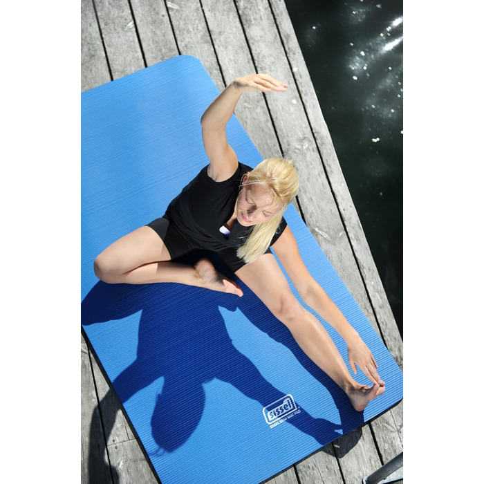 Килимок для фітнесу та йоги SISSEL® 1,5 см | Шкіряний, неслизький | З оптимальною амортизацією | Легко згортається | Розмір: 180x60 см (блакитний)