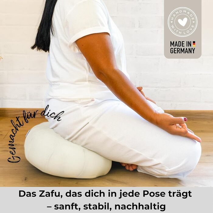 Зуф (подушка для медитації) | Подушка для йоги з еко-дзеркальцем | Подушка для медитації напівмісяця | Зроблено в Німеччині | Подушка для медитації напівмісяця | Зручний знімний чохол з 100% органічної бавовни