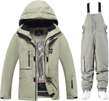 Комплект зимового костюма HOUZONIY: куртка та штани для катання на лижах та сноуборді, водонепроникний, знімний капюшон, кольори: 384 (хакі) + 2021 (чорний)
