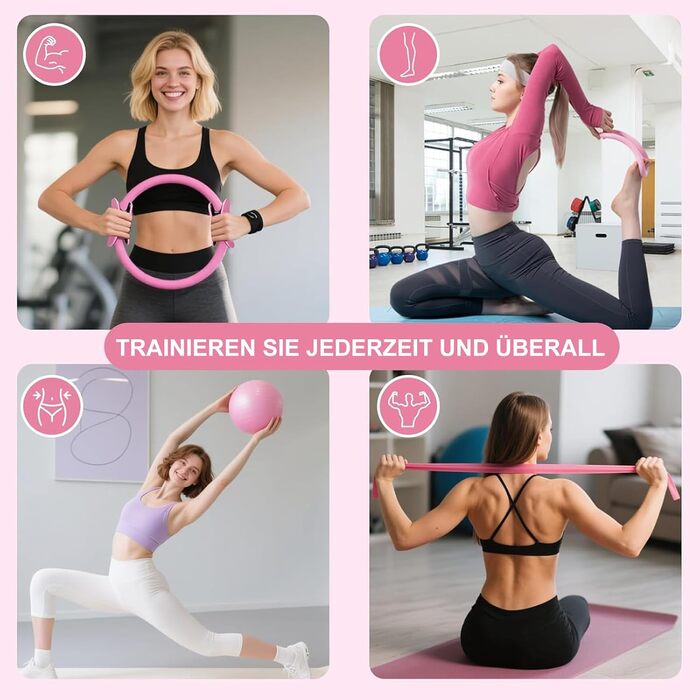Набір для пілатесу Pilates Set 13 предметів: кільце, м'яч, гумки, шкарпетки, постер, сумка для тренувань. Пілатес вдома для жінок, рожевий колір