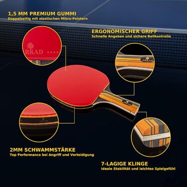 Набір для настільного тенісу ARKAD [Преміум] • Комплект з ракетками, м'ячами та чохлом • Набір для настільного тенісу з міцним хватом (2 шт.)