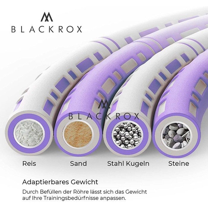 Обруч для фітнесу BLACKROX HOOPAROX: регульована вага 1,2-4 кг, фітнес, масаж, схуднення, для дорослих, фіолетовий та білий