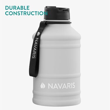 Фляга для фітнесу Navaris 2,2 л: спортивна пляшка з нержавіючої сталі, без BPA, сірий світлий колір