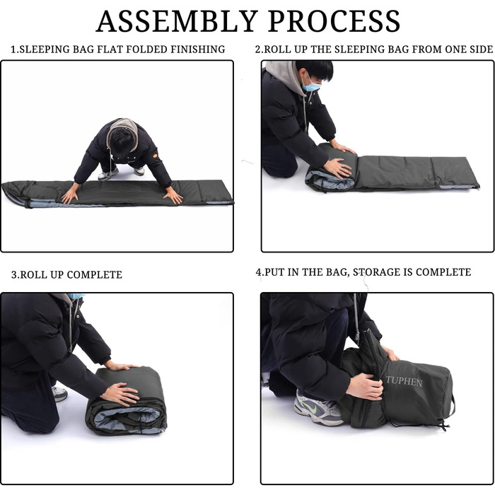 Спальний мішок 3-4 сезони для дорослих та дітей - легкий, водонепроникний, для кемпінгу та подорожей (86.61''x31.49'', темно-сірий)