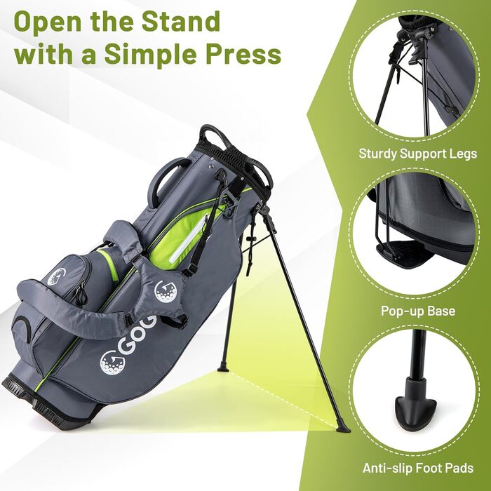 Сумка для гольфу LIFEZEAL: легка, з 8 верхніми відділеннями та 5 кишенями на блискавці, з тримачем для парасольки, водонепроникна, з регульованим плечовим ременем (сіра)