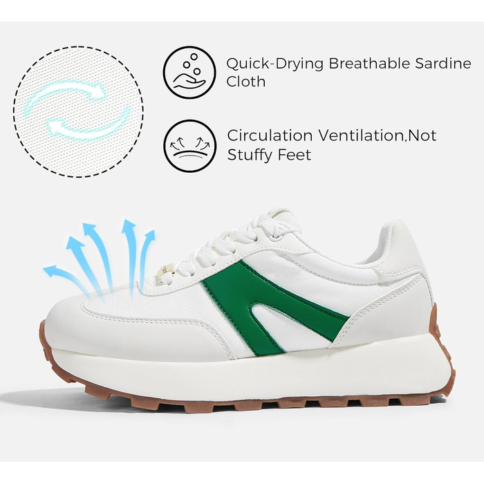 Кросівки жіночі Lucky Step на платформі, ретро-стиль, для бігу, тенісу та повсякденного носіння (Сіро-зелені, 41 EU)