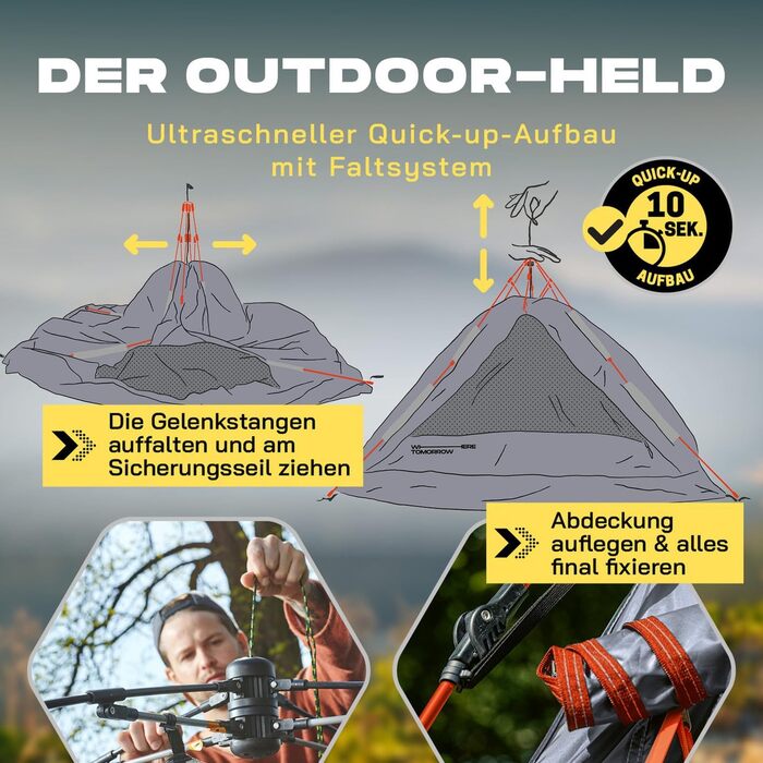 Намет Lumaland Outdoor Pop Up Kuppelzelt для кемпінгу, подорожей та фестивалів (2-3 особи), сірий
