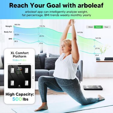 Електронні ваги Arboleaf з визначенням складу тіла, Bluetooth, LED-дисплей, до 180 кг, чорний