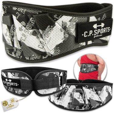 Пояс для важкої атлетики C.P. Sports – фітнес-пояс для бодібілдингу, силових тренувань, важкої атлетики. Міцний нейлоновий пояс для жінок та чоловіків, професійний, ультралегкий, розмір M (87-97 см), колір камуфляжний білий