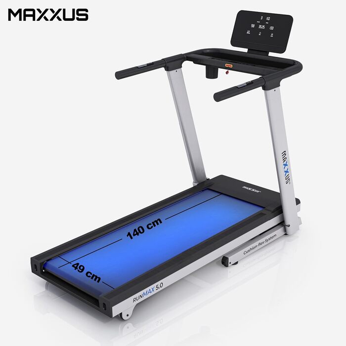 Бігова доріжка MAXXUS RunMaxx 5.0, електрична, 5 к.с., до 18 км/год, 36 програм, 16 рівнів нахилу, LCD-дисплей, зона бігу 140x49 см, пульсометр, тримач для планшета, складана, для дому