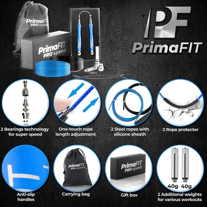 Скакалка PrimaFIT для дорослих: професійна, з регулюванням, з вагою, 3м, з підшипниками, антиковзні ручки, для боксу, MMA, CrossFit, з мішком.