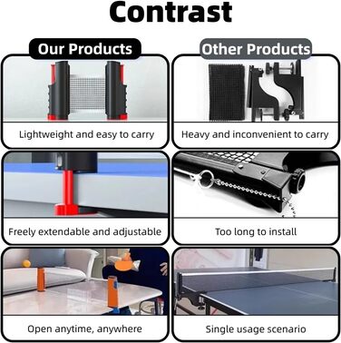 Набір для настільного тенісу з регульованою ручкою та сіткою, ідеальний для гри в приміщенні та на вулиці, а також для тренувань. Комплект 2
