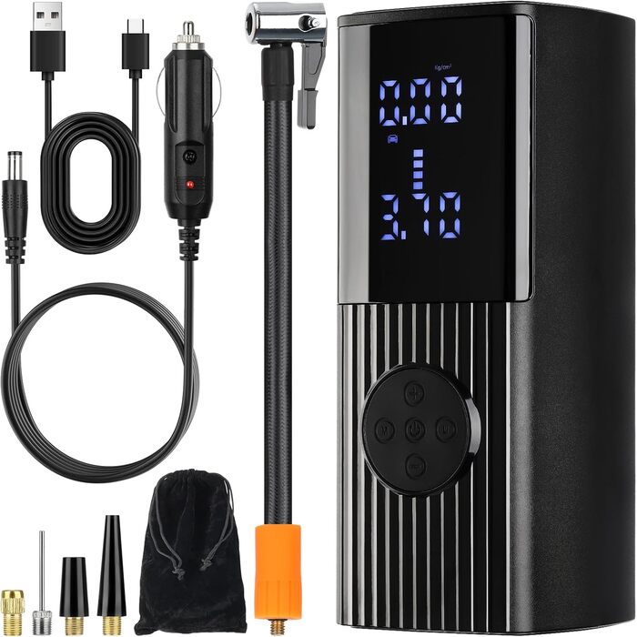 Портативний електричний компресор GEAREVER 6000mAh, 150 PSI, 12V, з LED-ліхтарем та USB Powerbank для авто, велосипедів, мотоциклів і м'ячів