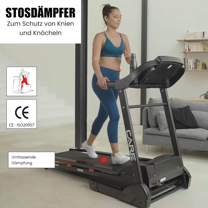 Бігова доріжка CARE FITNESS Jog Runner з регулюванням нахилу та складною конструкцією – до 18 км/год, 18 рівнів нахилу, 25 програм
