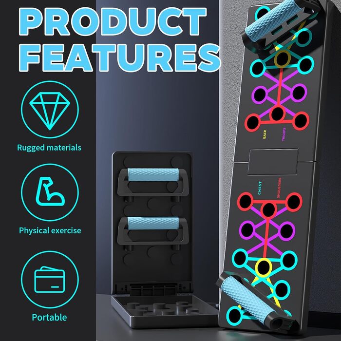 Дошка для віджимань Push Up Board складніша, портативна з неслизькими ручками, фітнес-дошка з неслизьким покриттям, обладнання для фітнесу вдома для нарощування м'язів