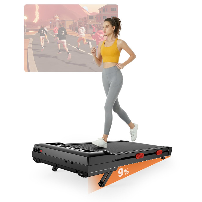 Бігова доріжка Lacuffy Walking Pad з нахилом для дому та офісу, керування через додаток, AI-тренування, підтримує до 136 кг, 90 см, чорна