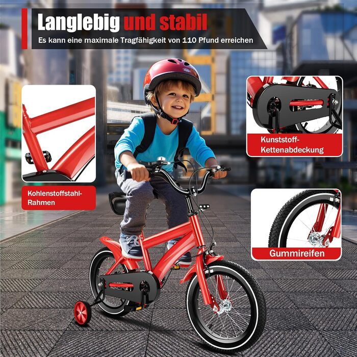 Дитяче велосипед 14 дюймів: для хлопчиків та дівчаток 3-6 років, з додатковими колесами, регульоване сидіння та кермо