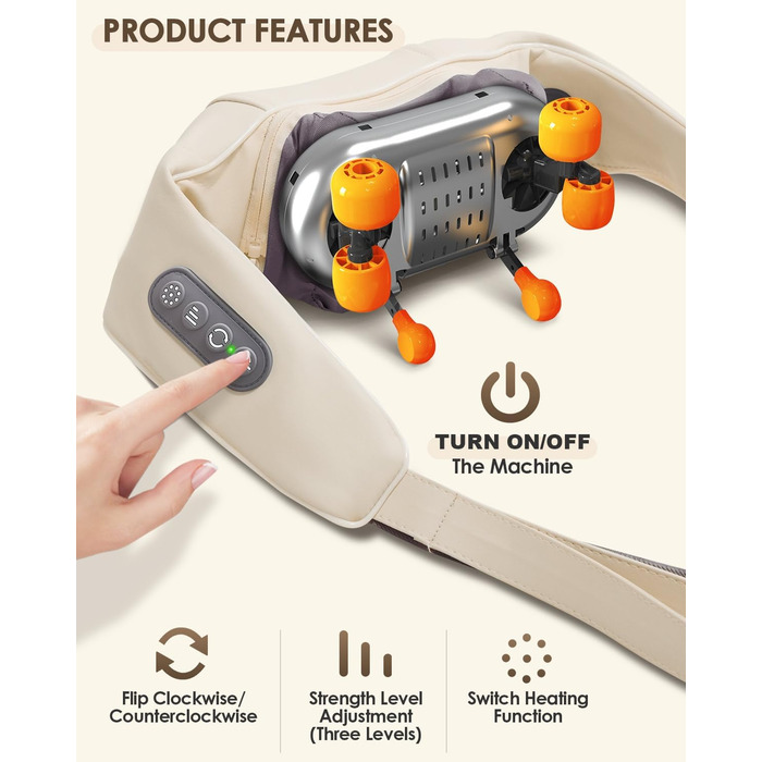 Масажер для шиї Zumghigh з зарядкою Type-C та портативним дизайном, 6D масажер для шиї та плечей для зняття болю, з підігрівом для дому, авто, офісу