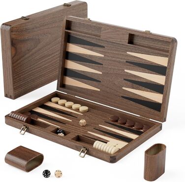 Преміум набір для гри в нарди з чорного горіха - розкішний дорожній набір (з кубиками та подвійниками)