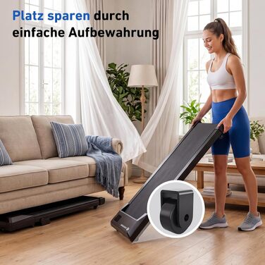 Бігова доріжка DeerRun Walking Pad з нахилом 6% для дому та офісу, компактний тренажер під стіл з LED-дисплеєм, пультам та підтримкою App, до 136 кг (Чорний)