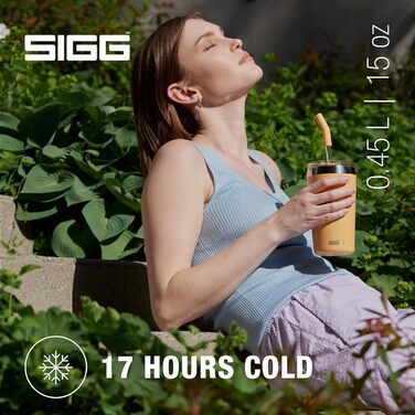 Термочашка SIGG Travel Mug Helia 0,45 л Muted Peach з багаторазовою скляною трубочкою та щіткою, герметична, BPA-free, нержавіюча сталь 18/8