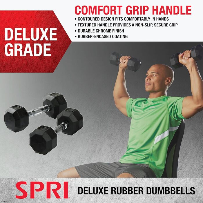Гантелі SPRI Deluxe 2,3 кг (пара), гумові, хромована ручка, універсальні для фітнесу, спортзалу та дому