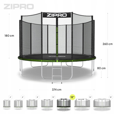 Дитячий садовий батут із зовнішньою захисною сіткою 374 см (12FT) Zipro