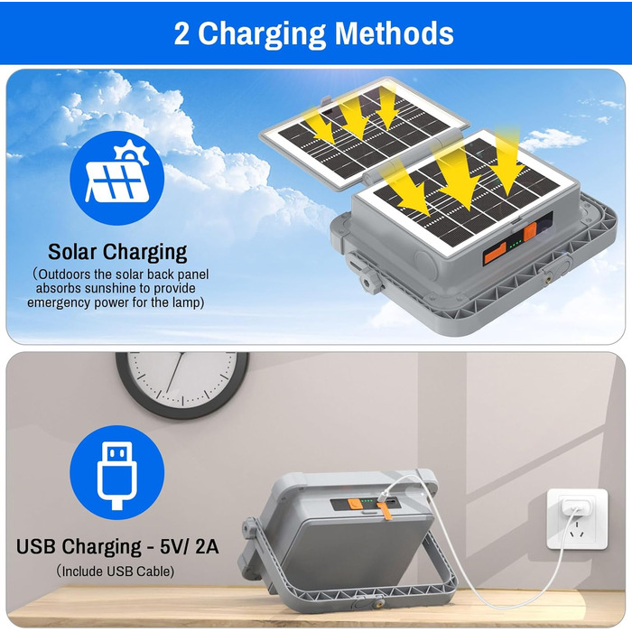 ERAY Сонячний LED прожектор 150W з акумулятором 7800mAh, 336 LED, 4 режими, 2 способи зарядки, портативний ліхтар для кемпінгу, гаража, надзвичайних ситуацій (сірий)