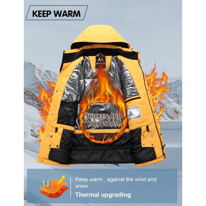 Сніговий костюм HOUZONIY для чоловіків, жовто-чорний, дихаючий, вітронепроникний, з капюшоном, для катання на лижах та сноуборді