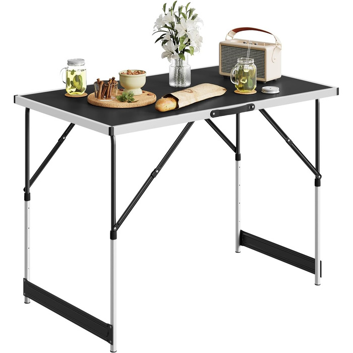 Стіл туристичний складний WOLTU® для кемпінгу, саду, балкону, роботи, регульована висота, алюміній, сталь, МДФ (чорний)
