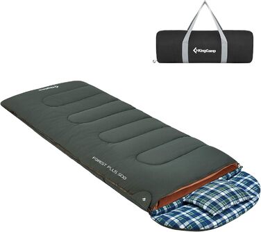 Сплячий мішок KingCamp для дорослих 3 в 1 з знімною ковдрою, зимовий, XXL, бавовна фланель, легкий, портативний, теплий (оливковий, наповнювач 500г/м²)