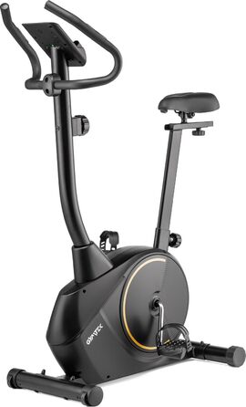 Магнітний велотренажер Gymtek для дому, 8 рівнів навантаження, маховик 9 кг, LCD-дисплей, до 135 кг, чорний-золотий