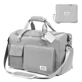 Складана дорожня сумка Flintronic 36L, велика водонепроникна сумка для подорожей, вікенду та спорту для чоловіків і жінок, сіра (з багажним бірком)
