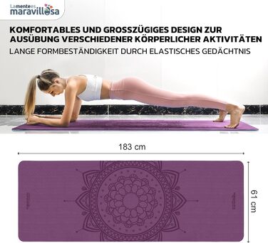 Килимок для гімнастики та йоги з неслизькою поверхнею, з чохлом та E-book, 183x61 см, Мандала фіолетовий