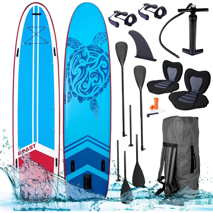 Надувна SUP-дошка BRAST Family 370x87x15 см, комплект XXL до 210 кг, з аксесуарами, 2 сидіння для каяка, 2 весла, насос, рюкзак