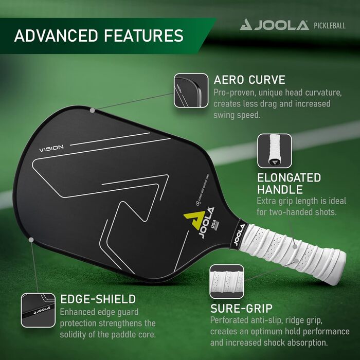 Піклбол ракетка JOOLA Vision CGS 14 з поліпропіленовим стільниковим ядром і структурованою карбоновою поверхнею для максимального спіну, контролю та сили