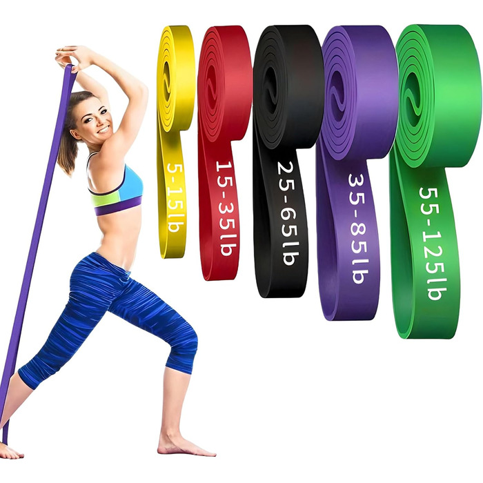 Набір еластичних стрічок для фітнесу Suuwwn: 5 рівнів опору, йога, пілатес, реабілітація, силові тренування для чоловіків та жінок