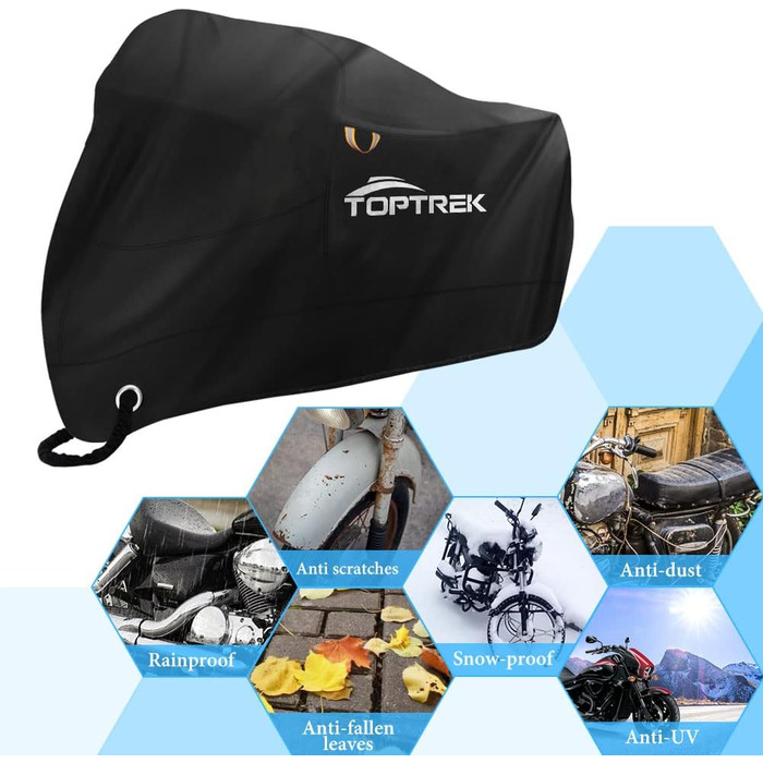 Водонепроникна мотоциклетна накидка Toptrek XXXL 210D Oxford, чорна (265 x 105 x 133 см)