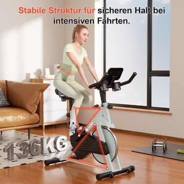 DeerRun Heimtrainer: велотренажер з магнітним опором, фітнес-велосипед для дому, кардіотренування, вантажопідйомність 136 кг, зелений