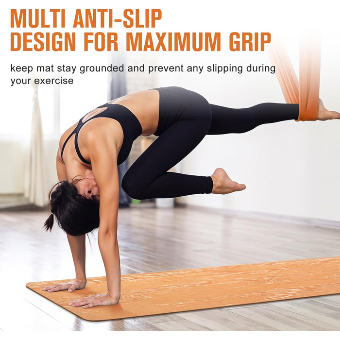 Килимок для йоги Marjar з неслизьким покриттям, фітнес-килимок для занять спортом та йогою, 183 x 61 x 0.6-1 см, помаранчевий