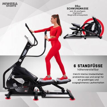 Еліптичний тренажер Miweba Sports MC700 з додатком, електричний орбітрек 30 кг маховик, до 150 кг, домашній ергометр з пульсометром